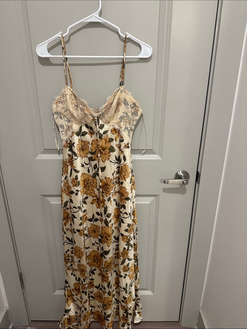 Floral Lace-Trim Slip Dress - Cream & Mustard